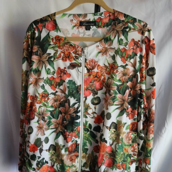 Baccini Floral Coral & Green Zippered Lightweight Jacket - Picture 4 of 5